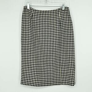 Nordstrom Studio 121 Wool Blend Skirt Womens 8 Black White Houndstooth Straight
